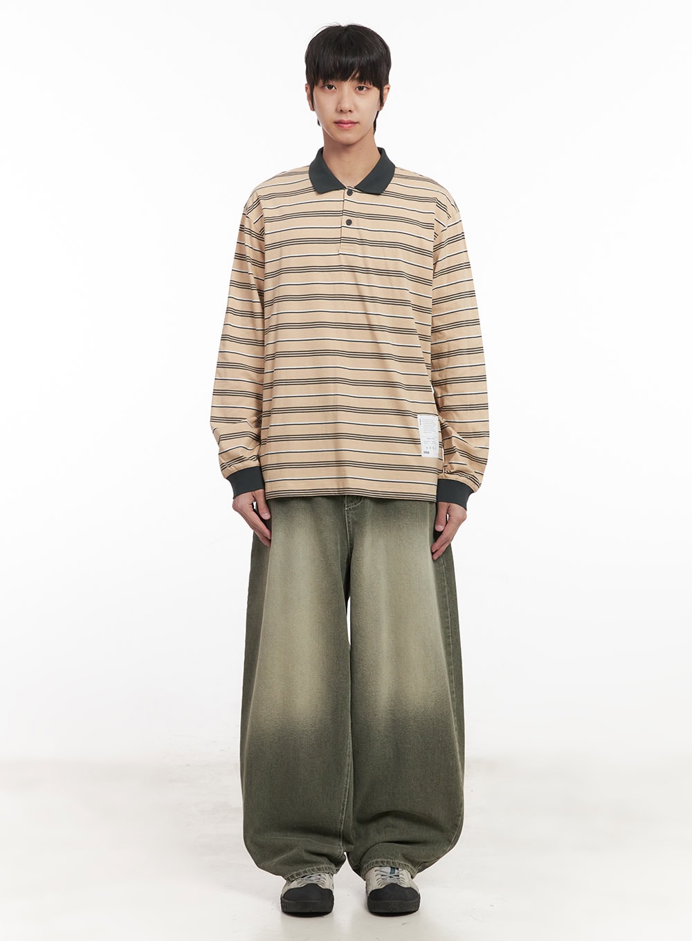 Men's Wide-Fit Washed Jeans (Dark Green) IM519