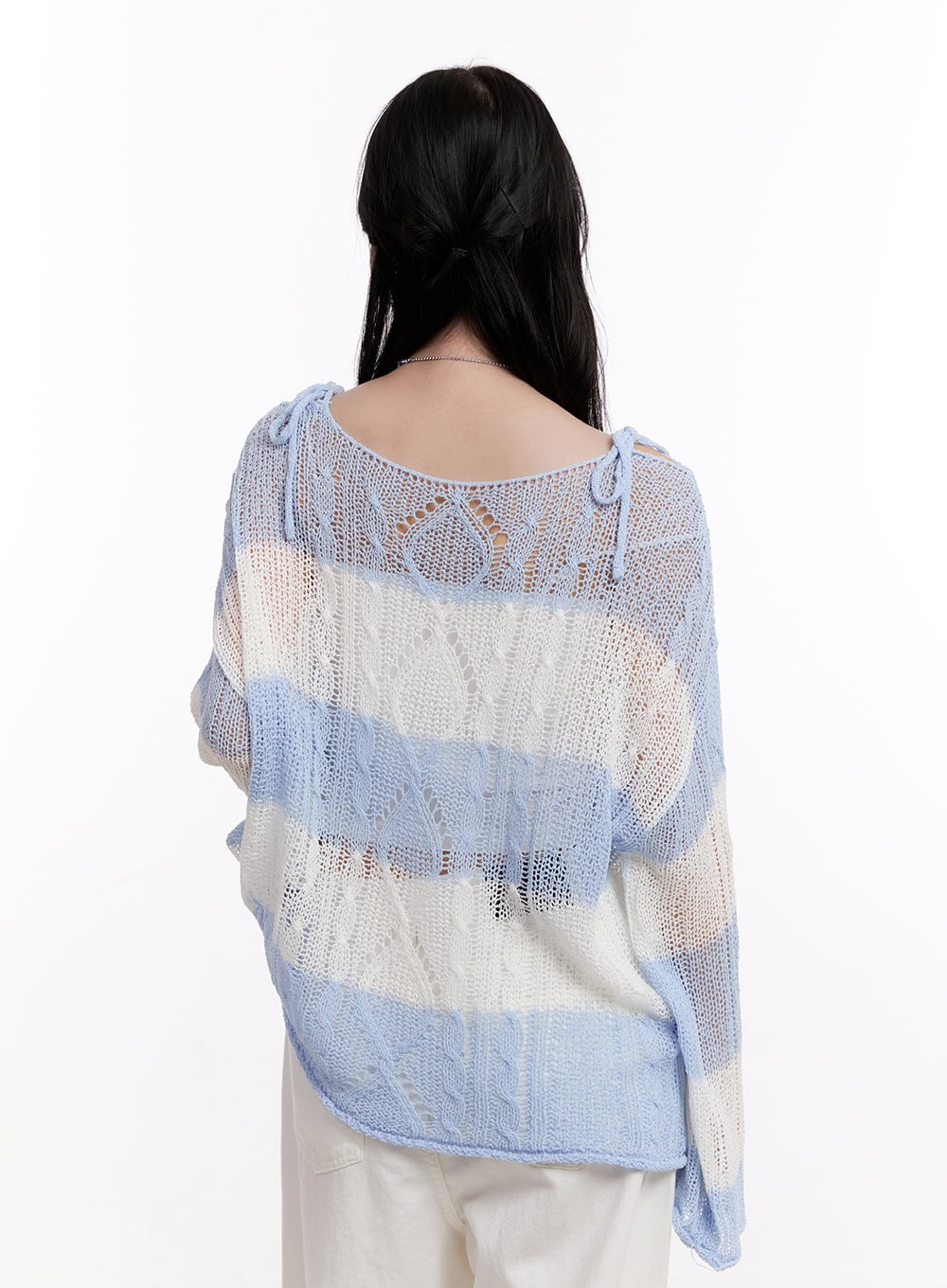 Mesh Ribbon Stripe Sweater CM527