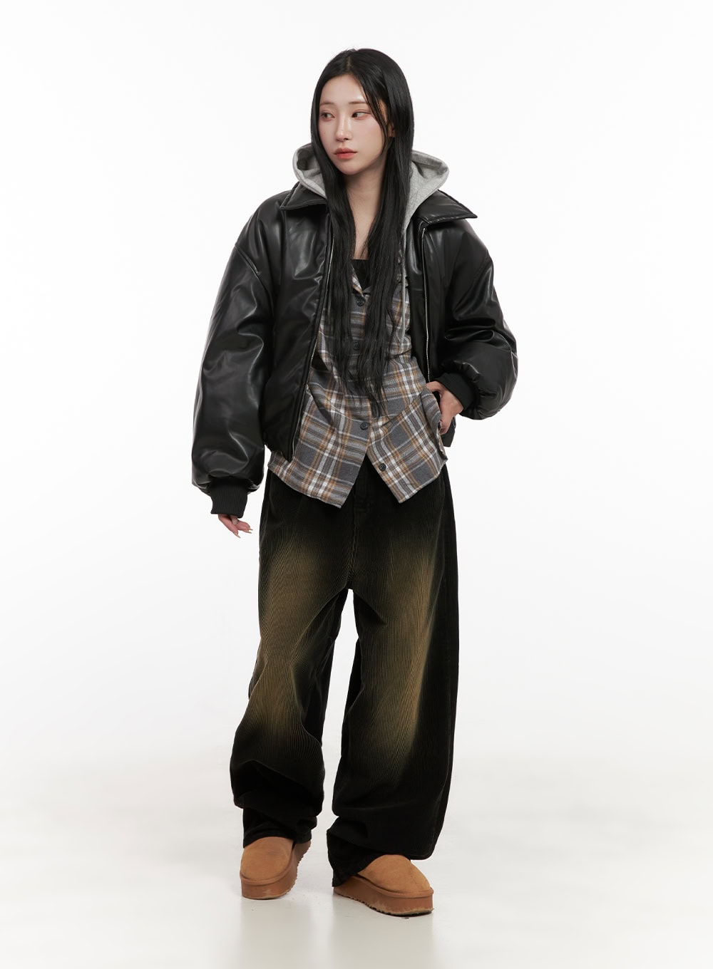 Buttoned Check Hooded Blouse CD410