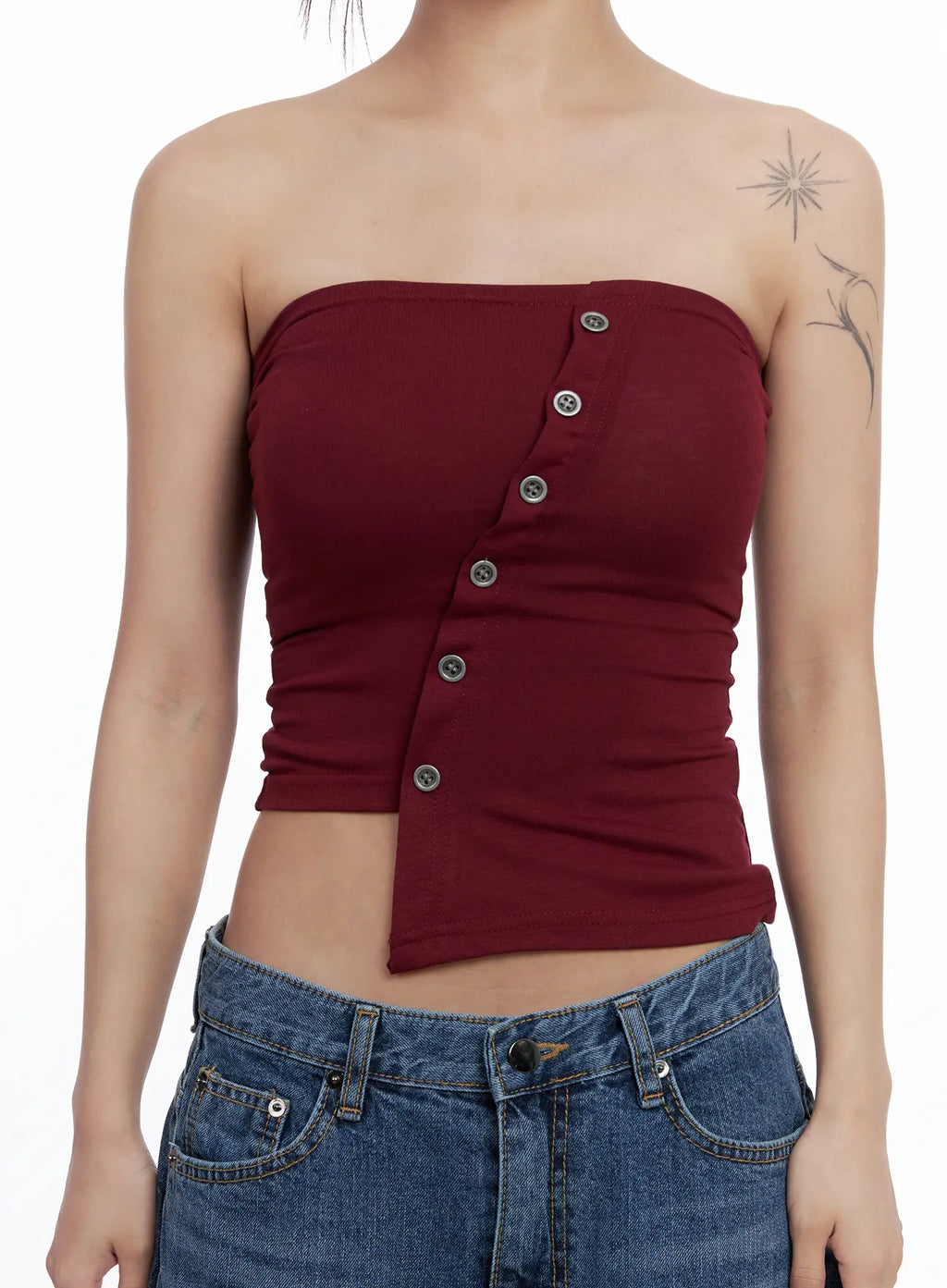 Asymmetric Button Tube Top CL510