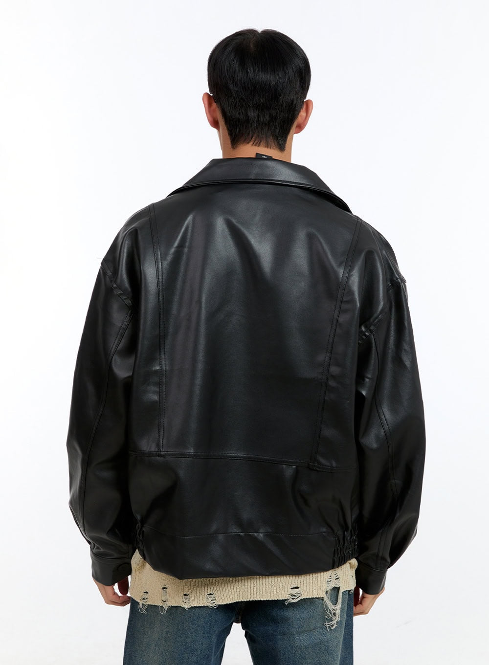 Men's Faux Leather Zip-Up Collar Jacket IG421