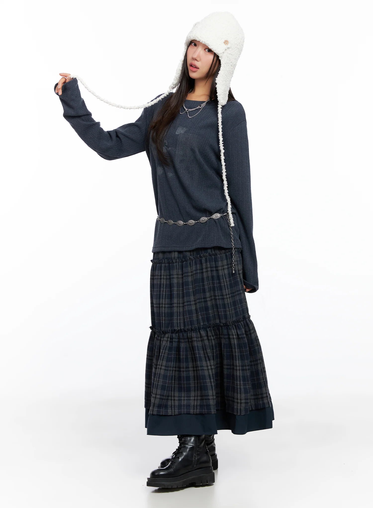 Plaid Tiered Maxi Skirt CO515