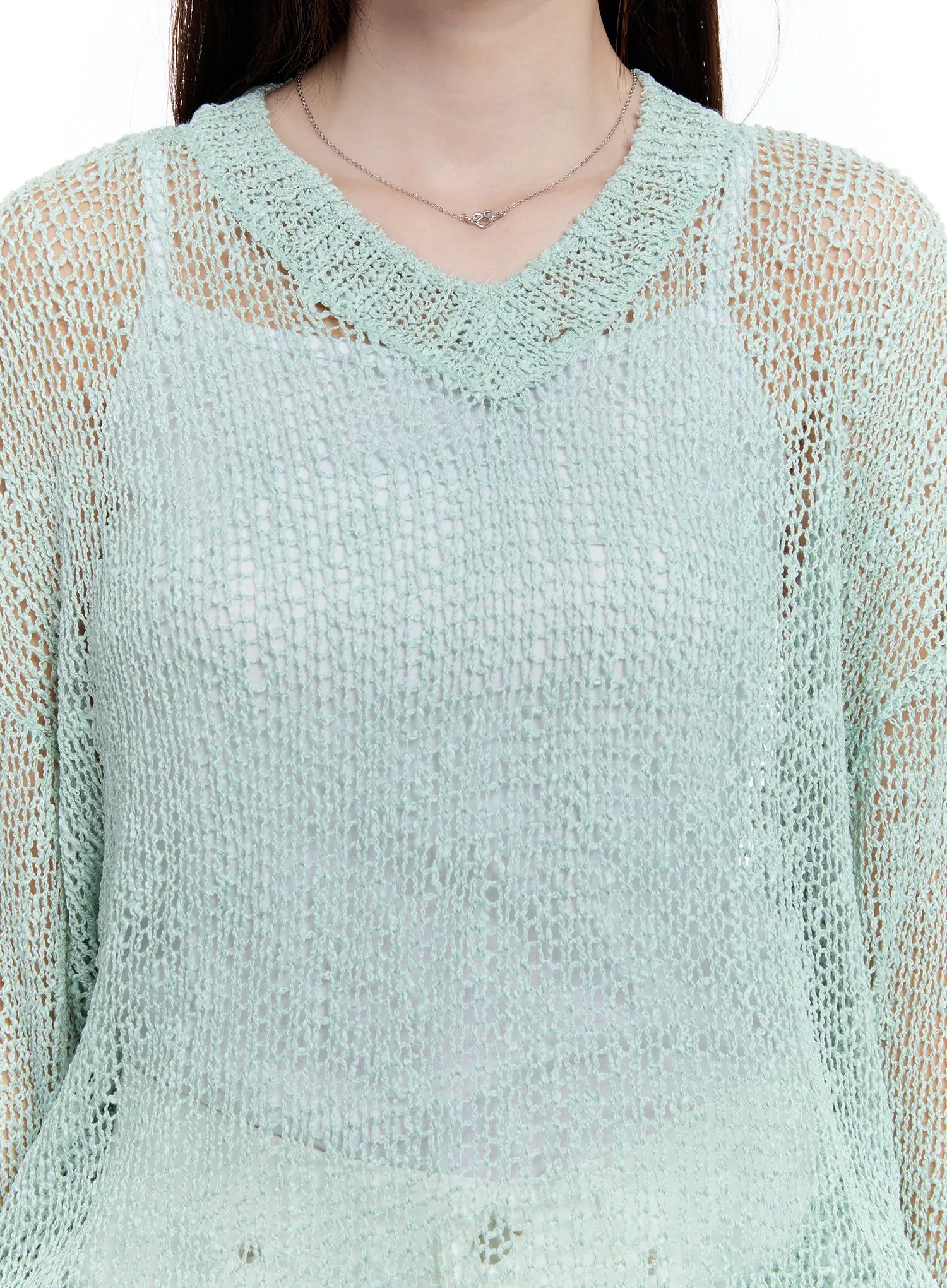 Sheer V-Neck Sweater CU513