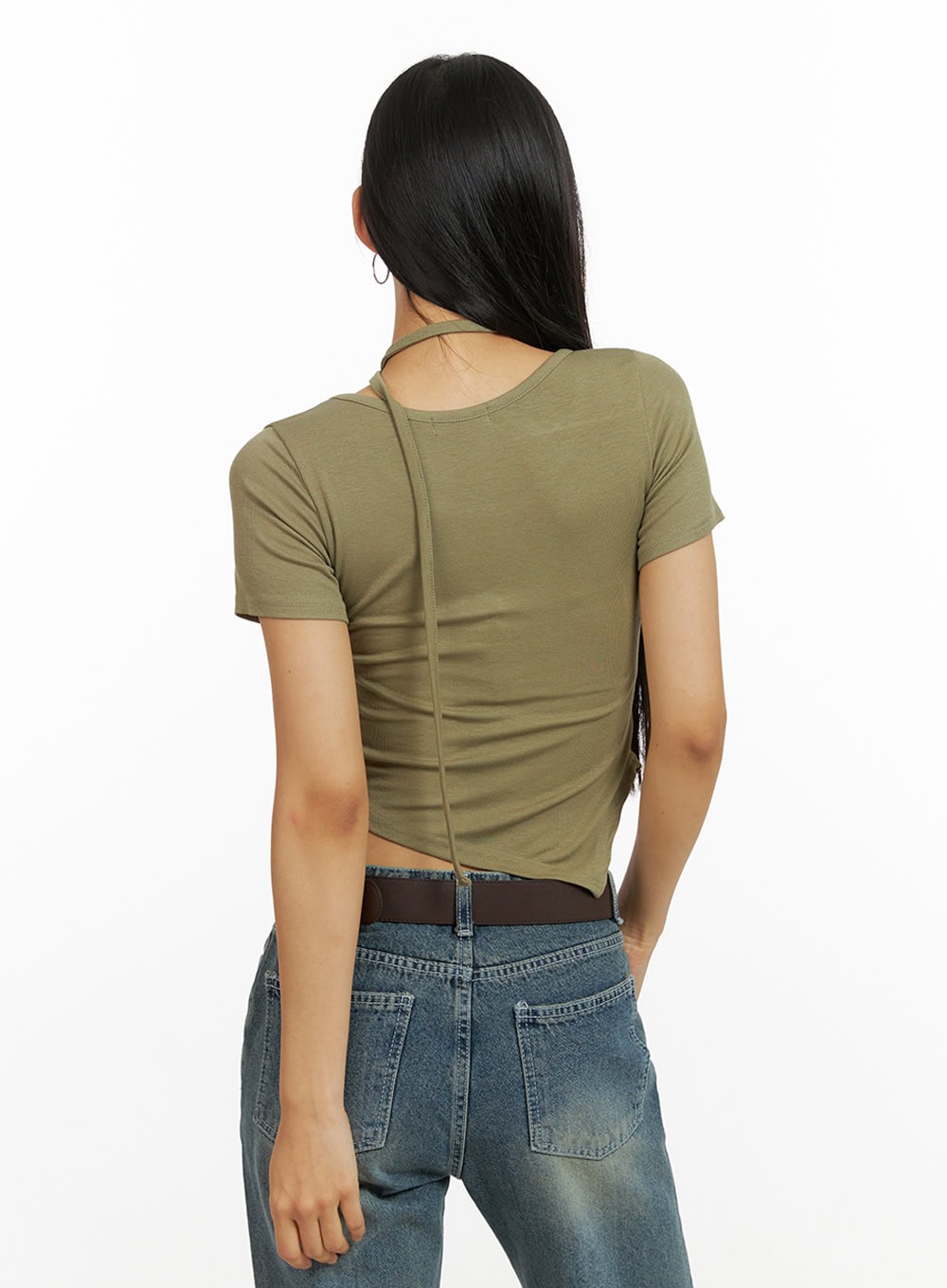 Unbalanced Solid Crop Top with Thin Scarf Set IU412