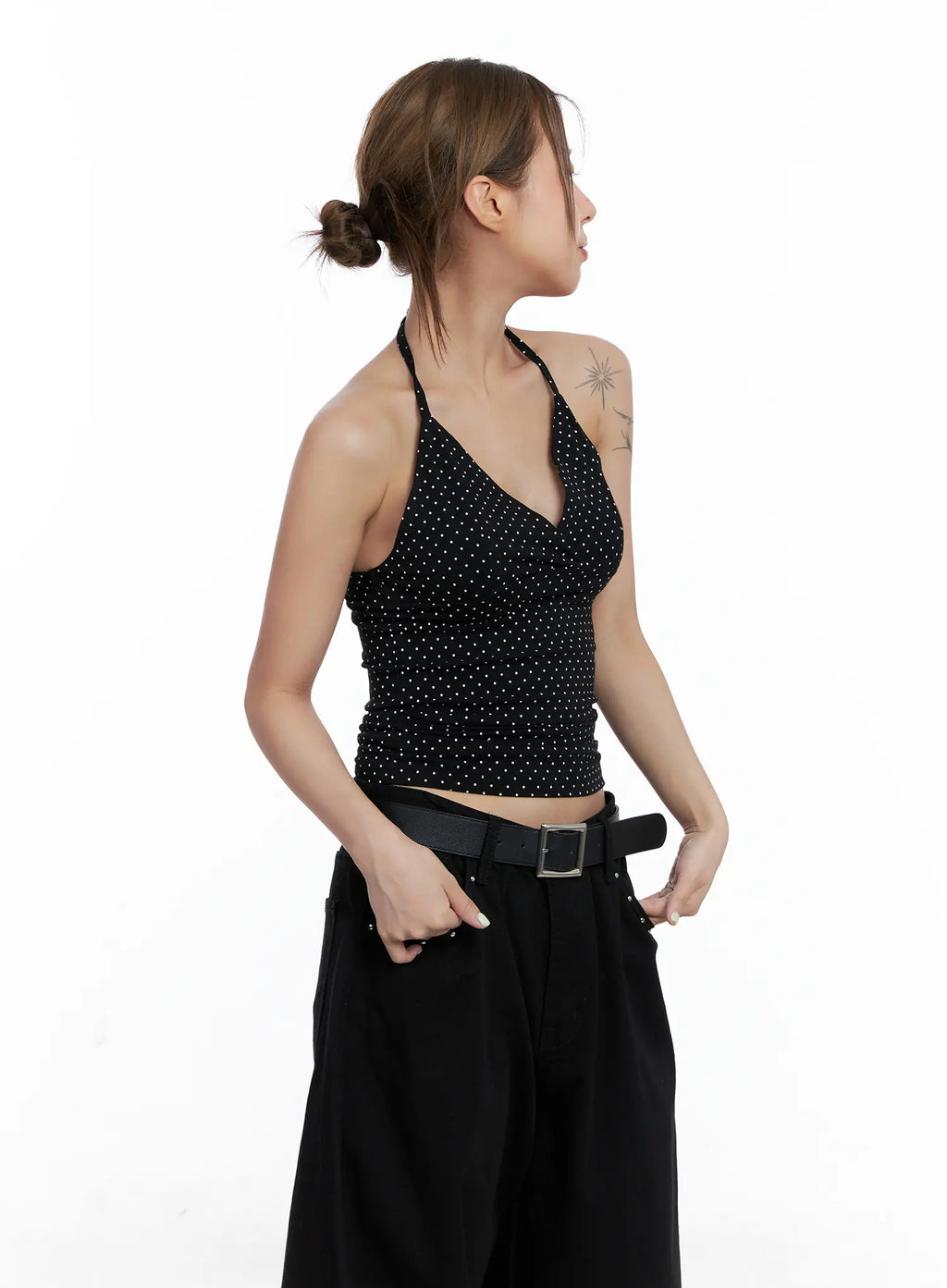 Polka Dot Halter V-Neck Sleeveless Top CL511