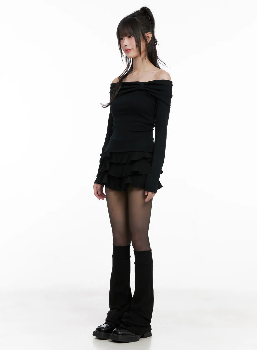 Ribbed Off-Shoulder Long Sleeve Top CG518