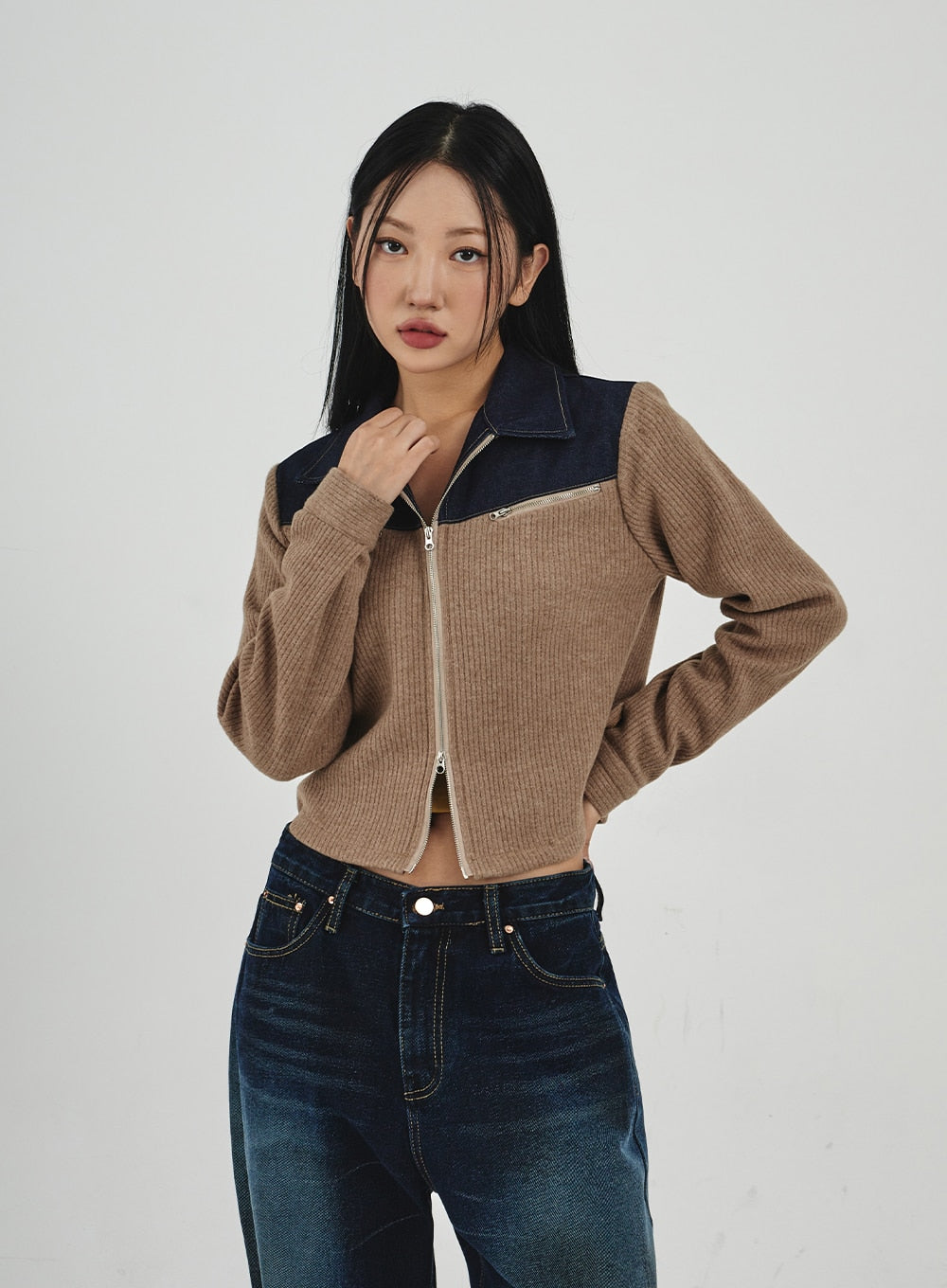 Denim Knit Zipper Jacket CN30