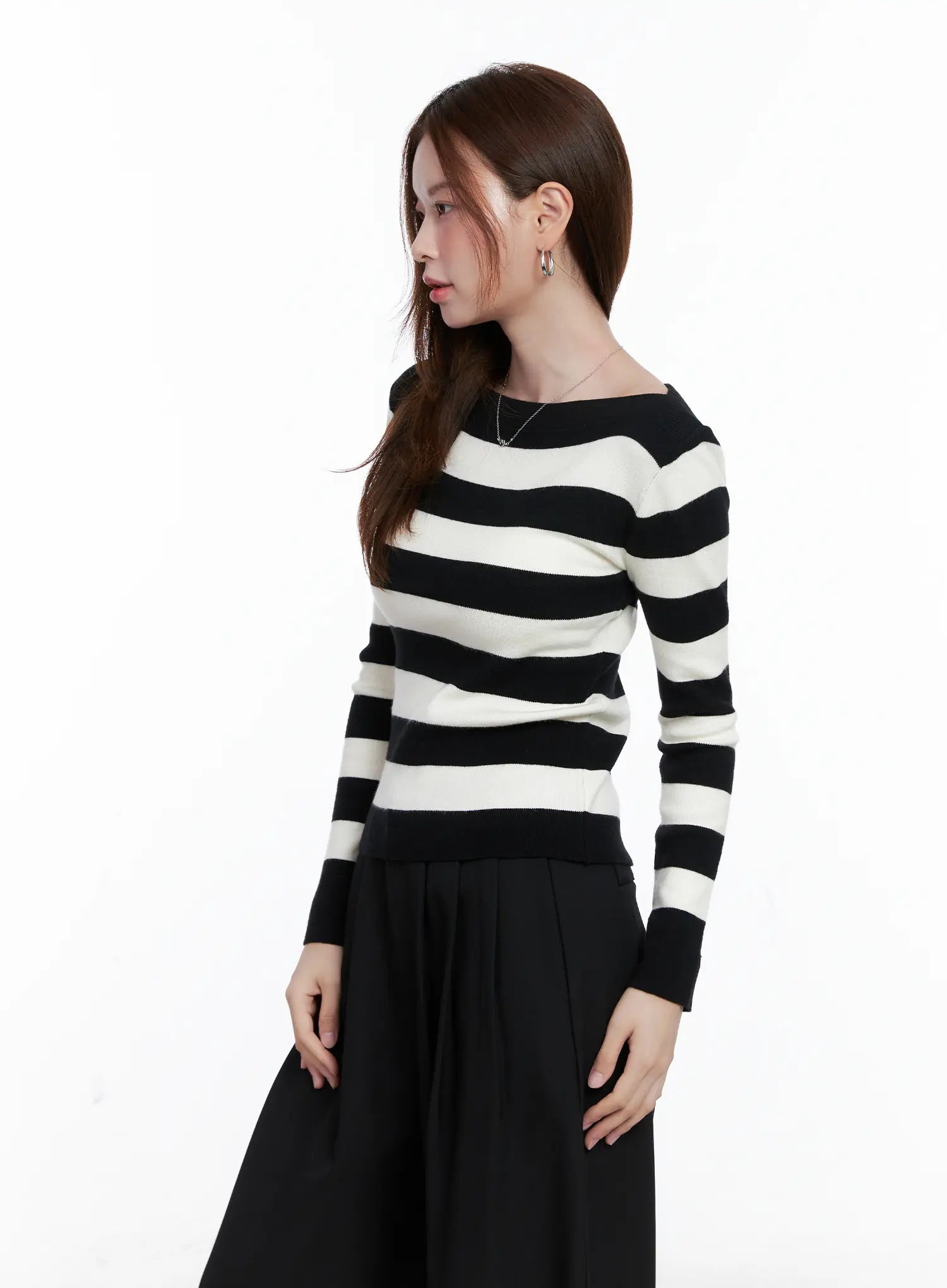Striped Boat Neck Pullover Knit Top CG520