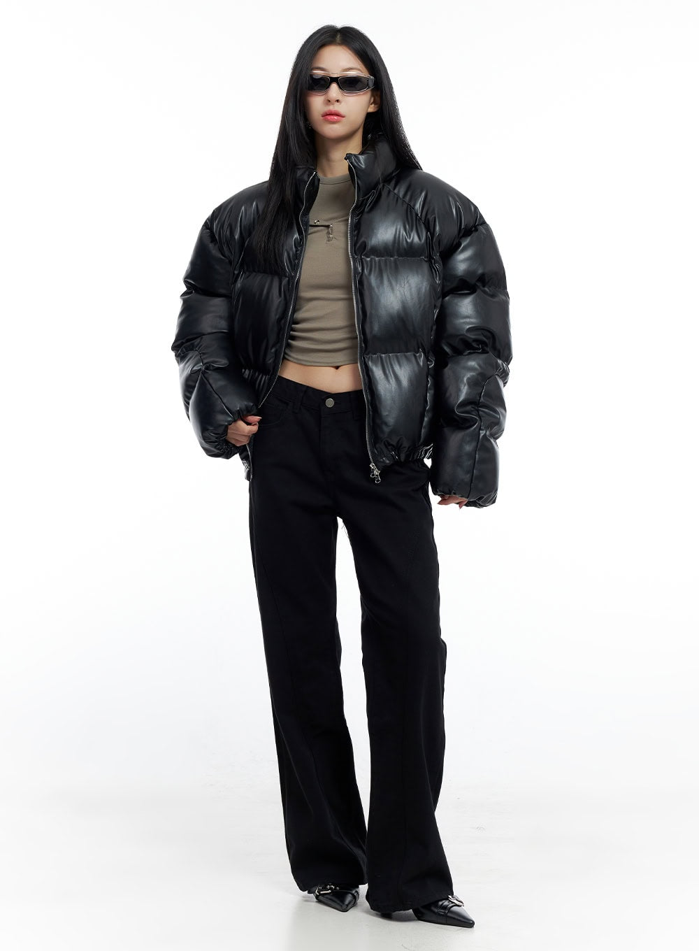Faux Leather Puffer Jacket CO425