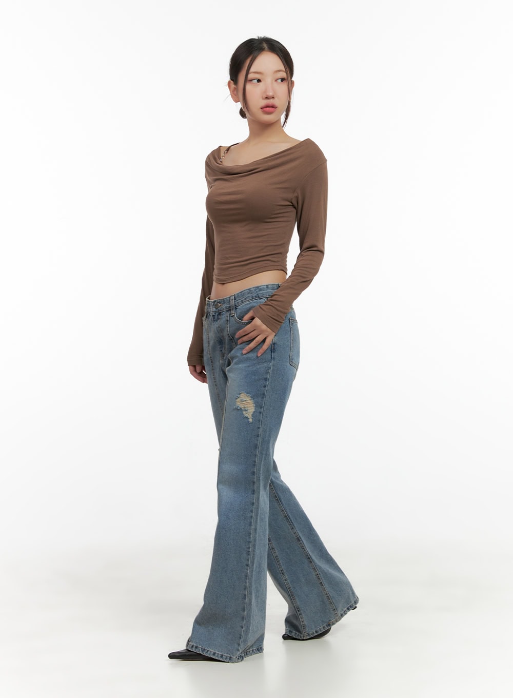 Buckle Shirred Off Shoulder Long Sleeve CG423