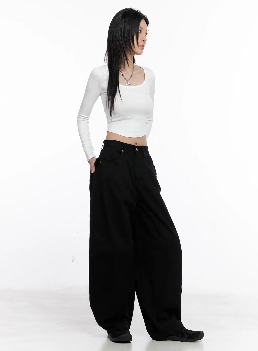 Round Neck Ribbed Long Sleeve Crop Top CS512