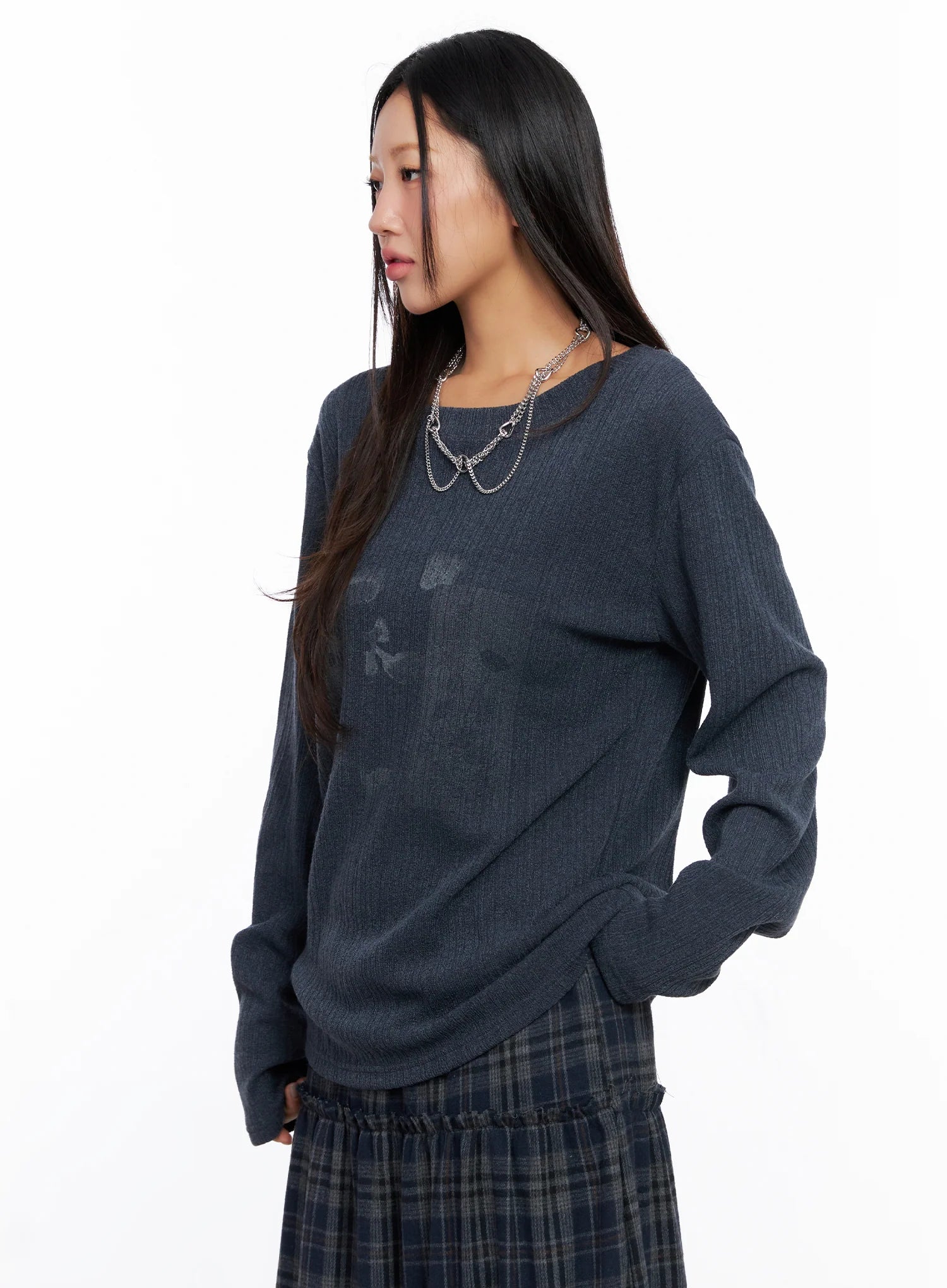 Oversized Ribbed Knit Long Sleeve Top CO515