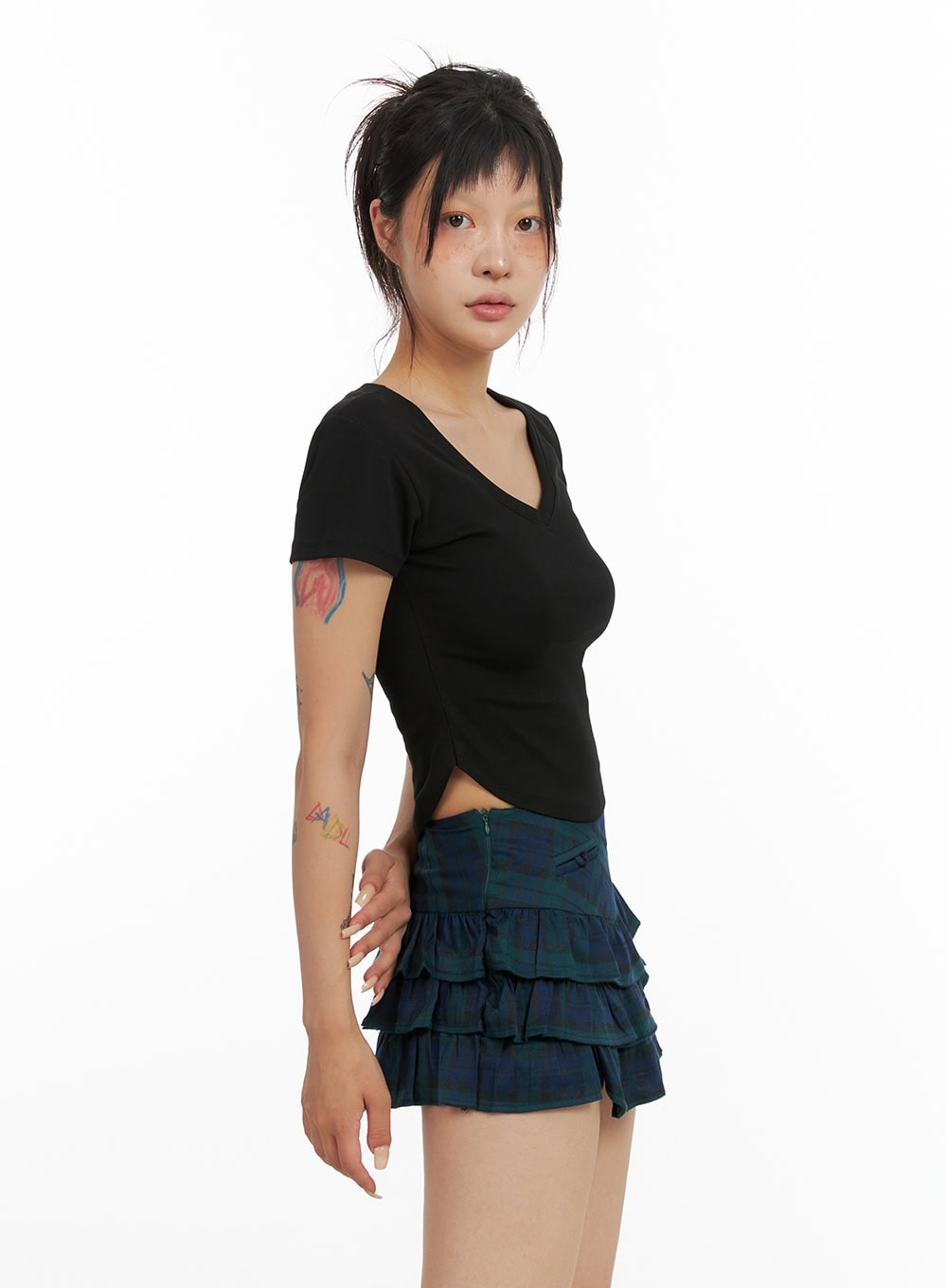 V-Neck Shirred Crop Tee CL415