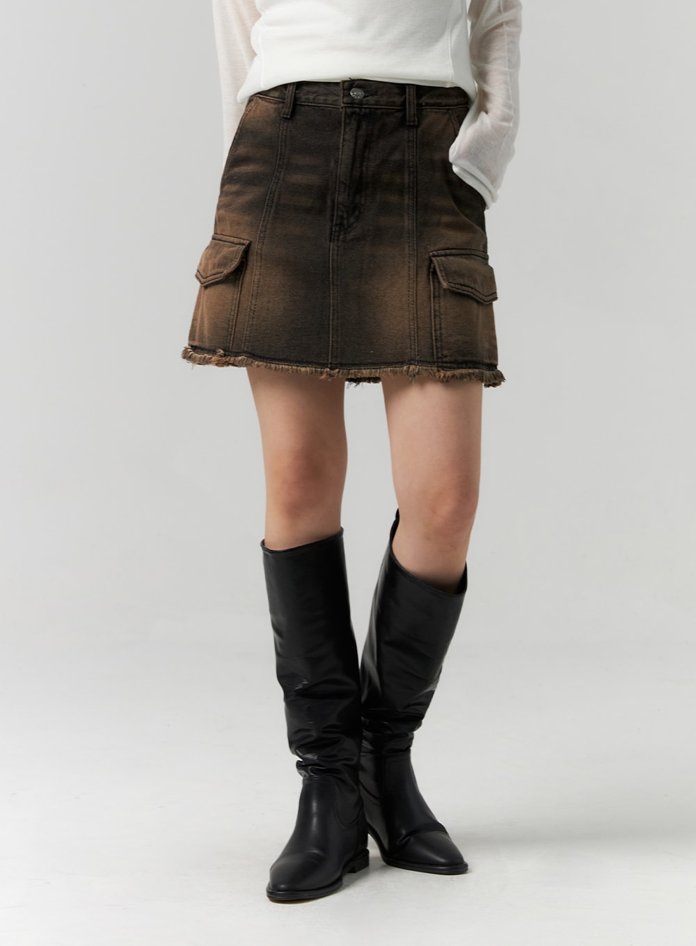 Cargo Washed Denim Mini Skirt CS314