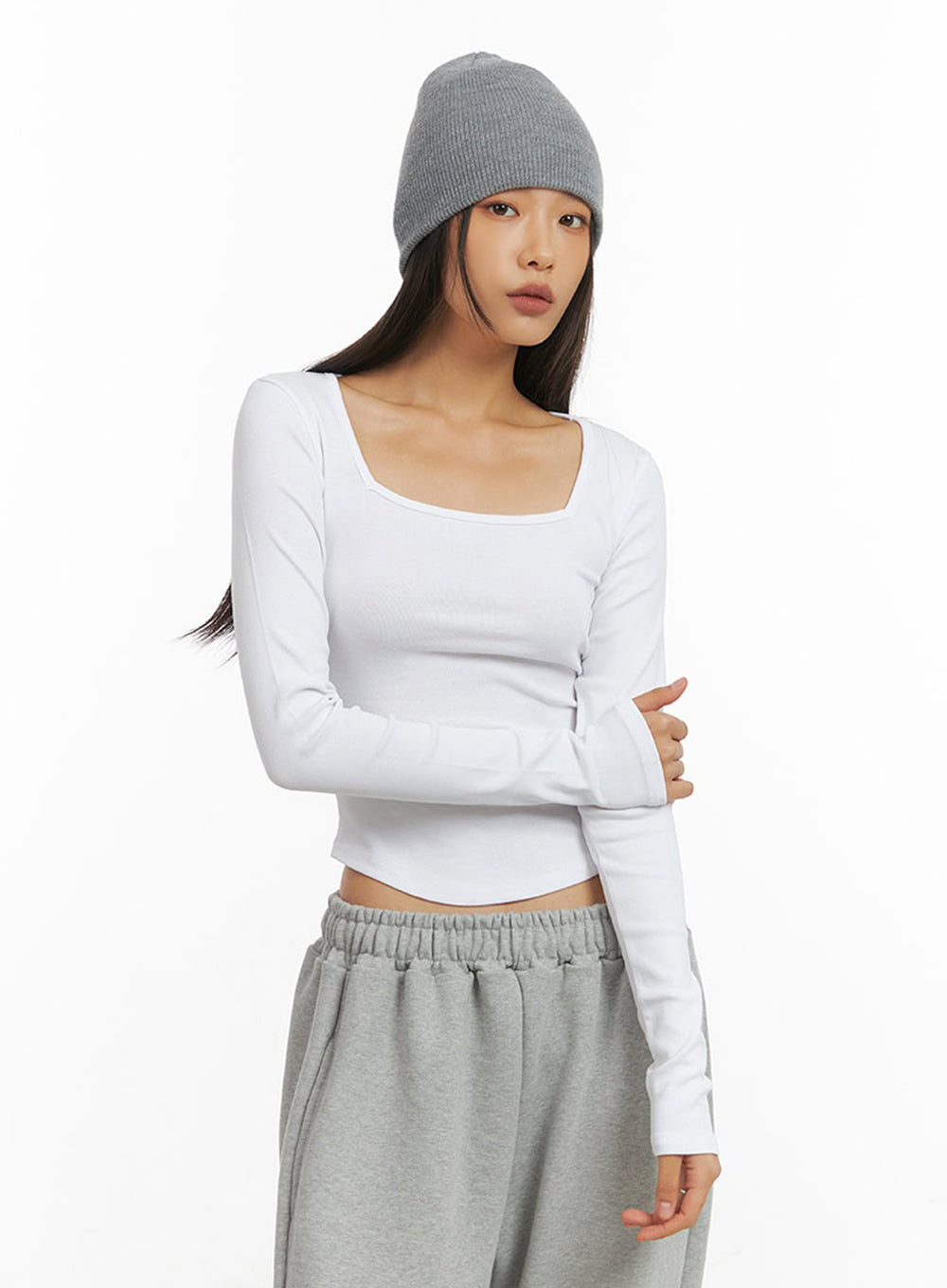 Square Neck SlimFit Long Sleeve Shirt IO409