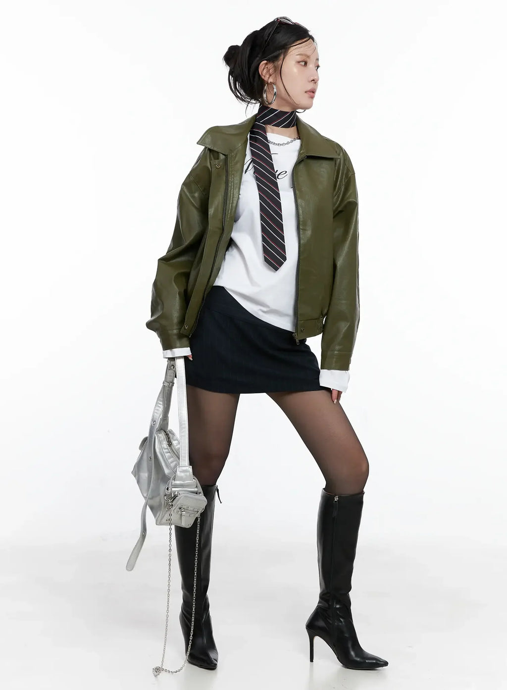 Vegan faux Leather Zip Up Jacket CS512