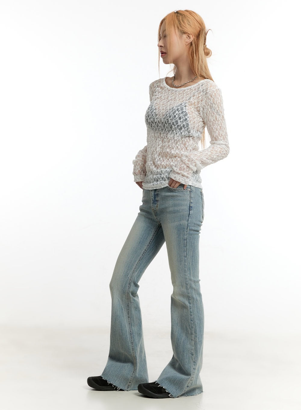 Sheer Lace Long Sleeve Top CY506