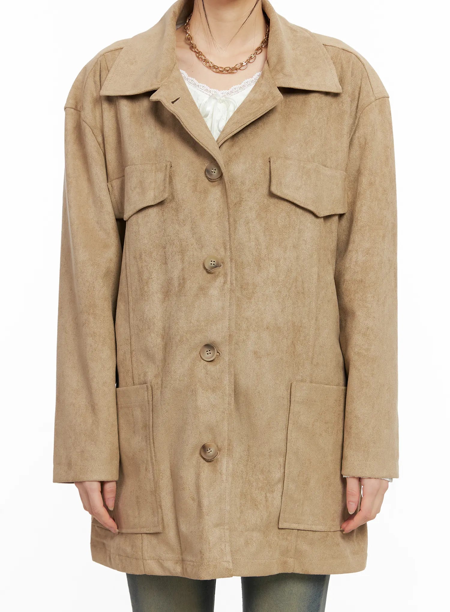 Relaxed Suede Jacket with Belt CC1109