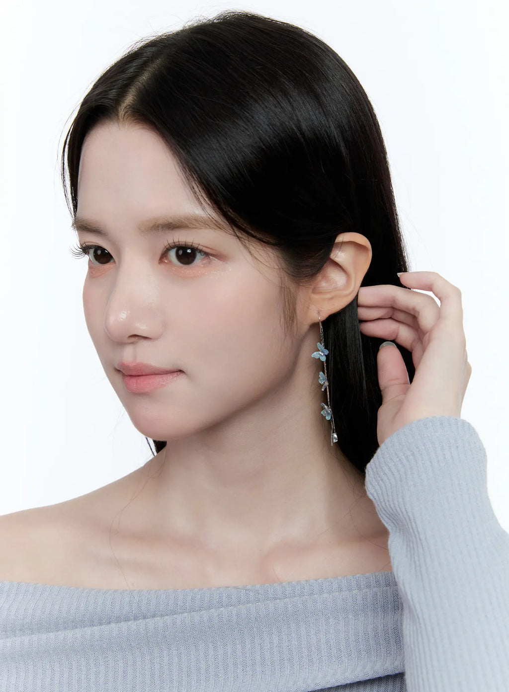 Blue Butterfly Drop Threader Earrings CC0608