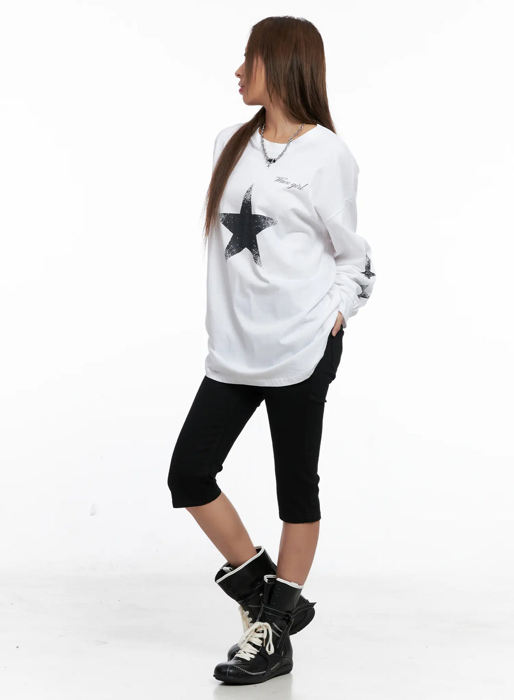 Oversized Graphic Star Long Sleeve Top CS522