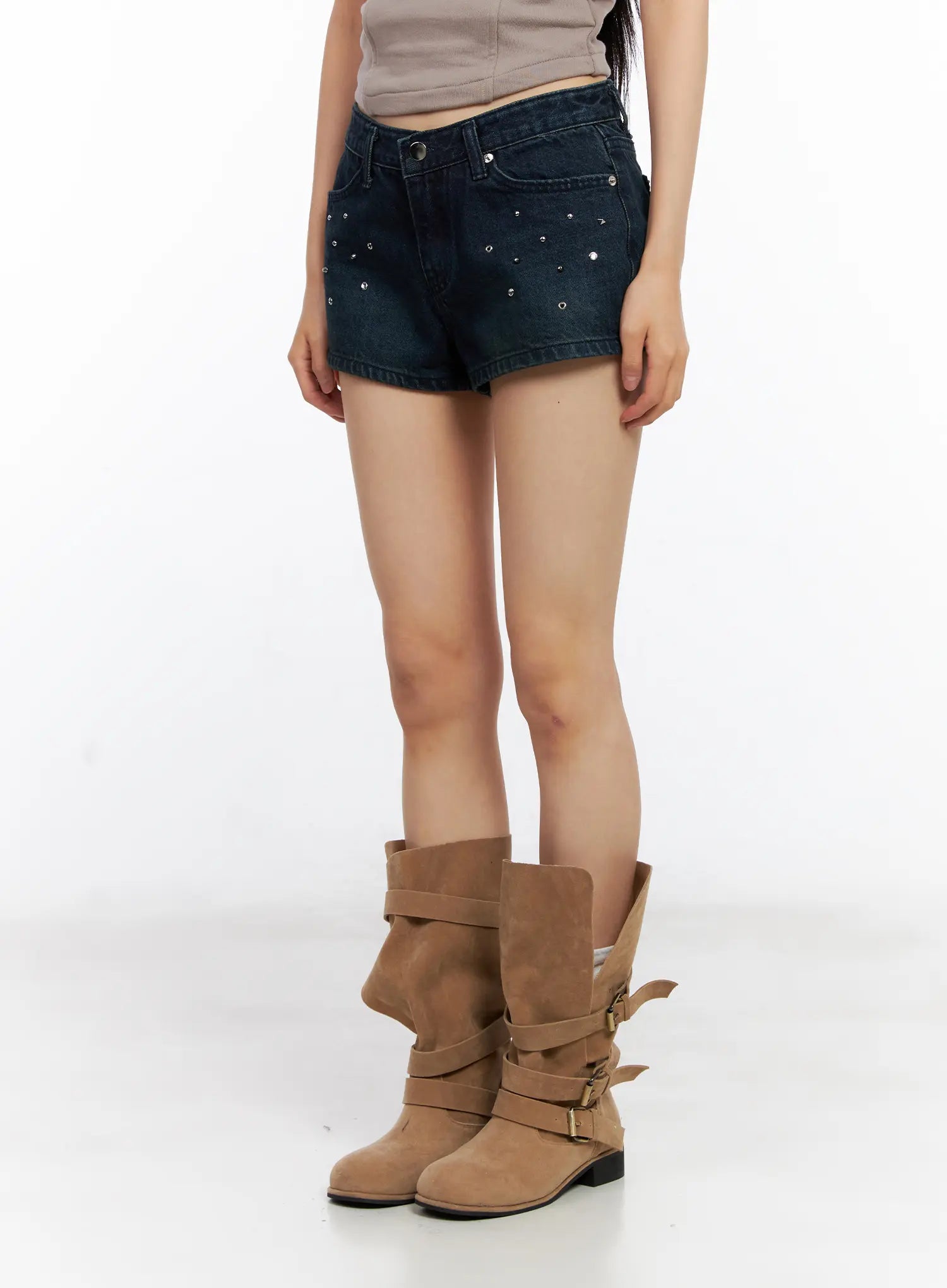 Studded Washed Denim Shorts CL530