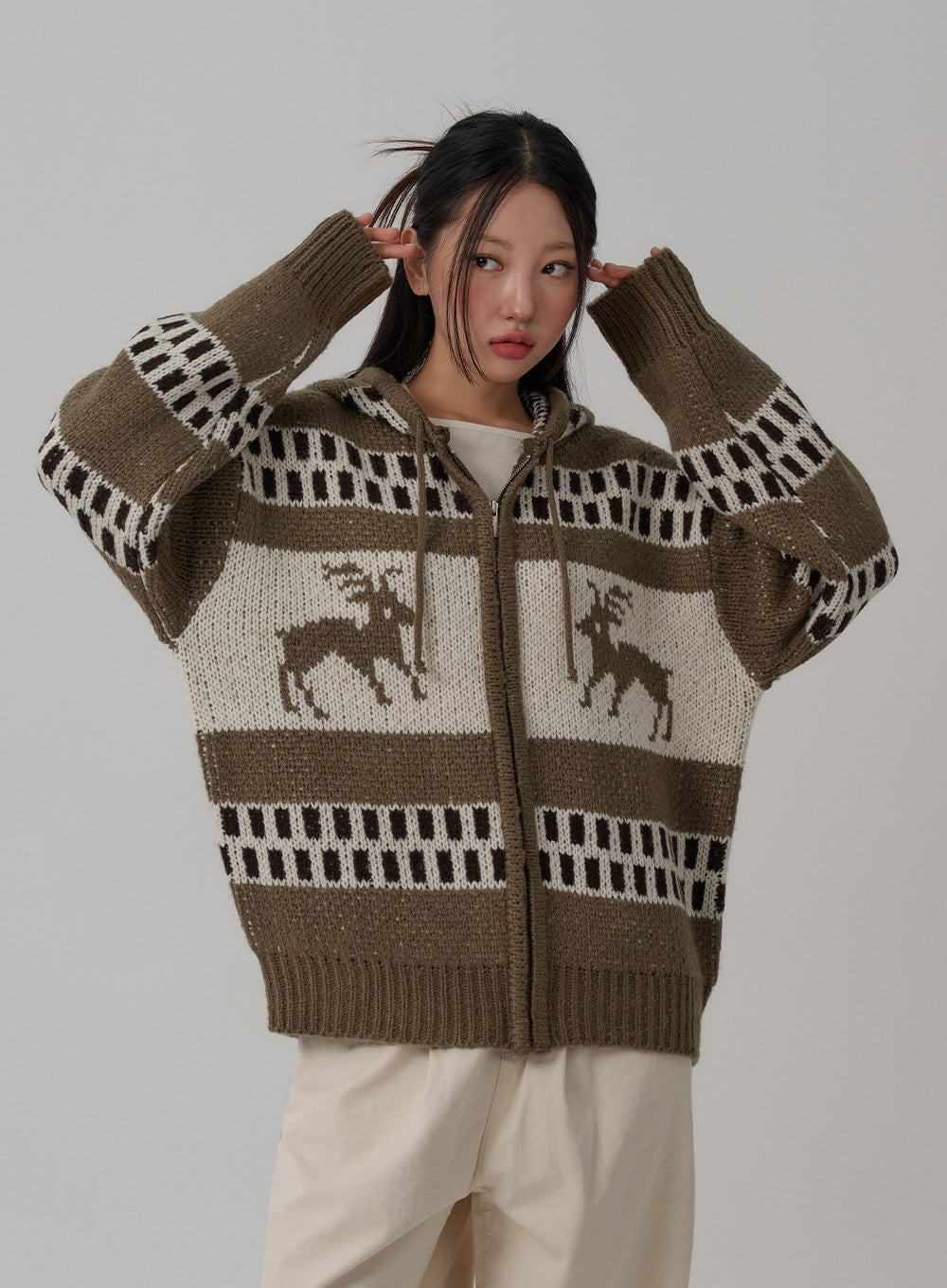 Oversize Hooded Zipper Knit CN03