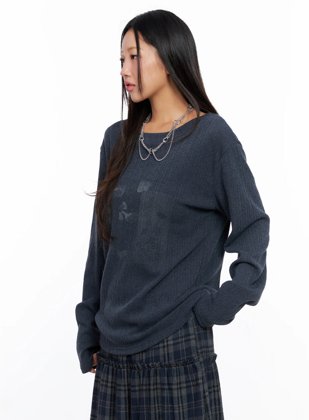 Oversized Ribbed Knit Long Sleeve Top CO515