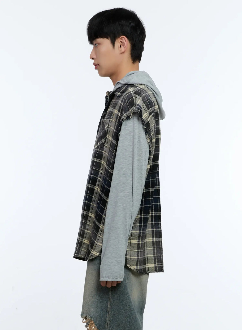 Men's Distressed Plaid Shirt Vest IL517