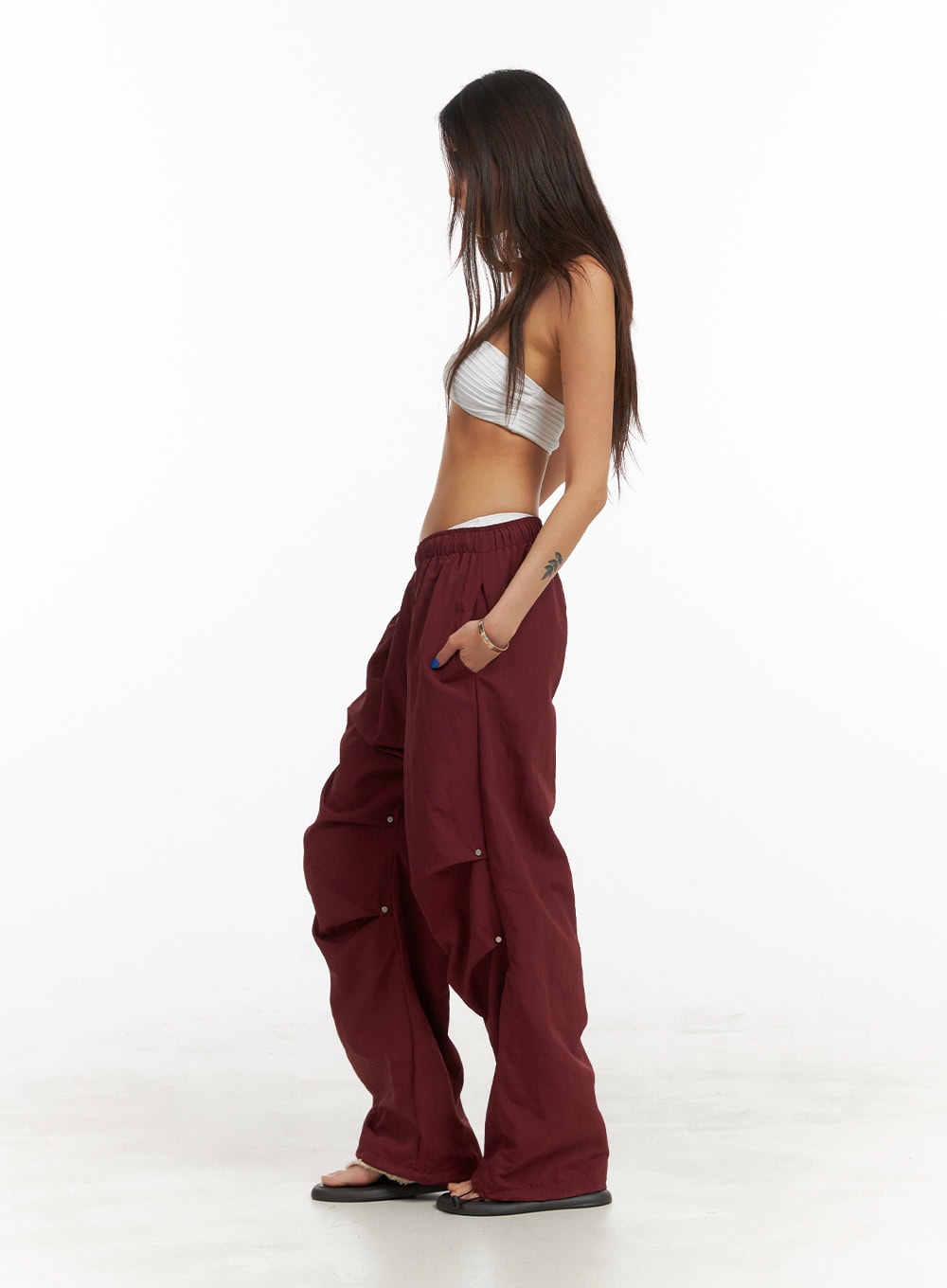 Pintuck Nylon Wide Leg Pants OY408
