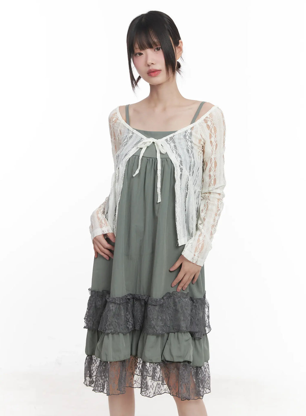 Sheer Lace Ribbon Cardigan CU518