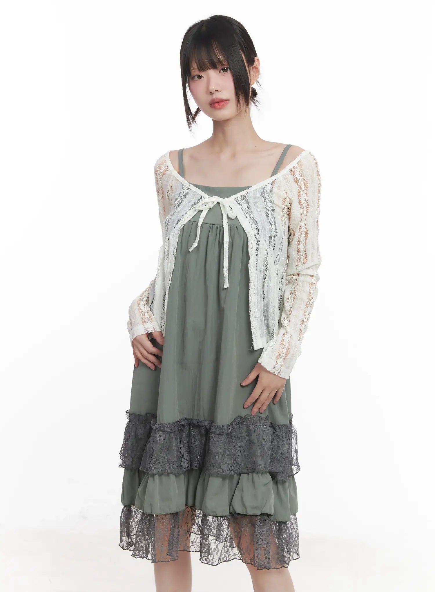 Sheer Lace Ribbon Cardigan CU518