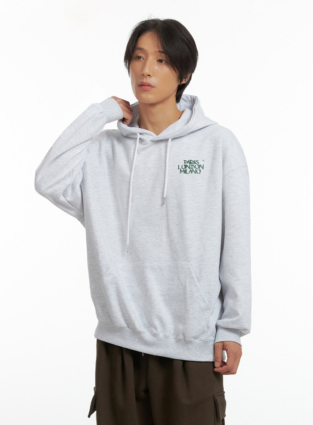 Men's Embroidered Oversized Hoodie (White) IO417