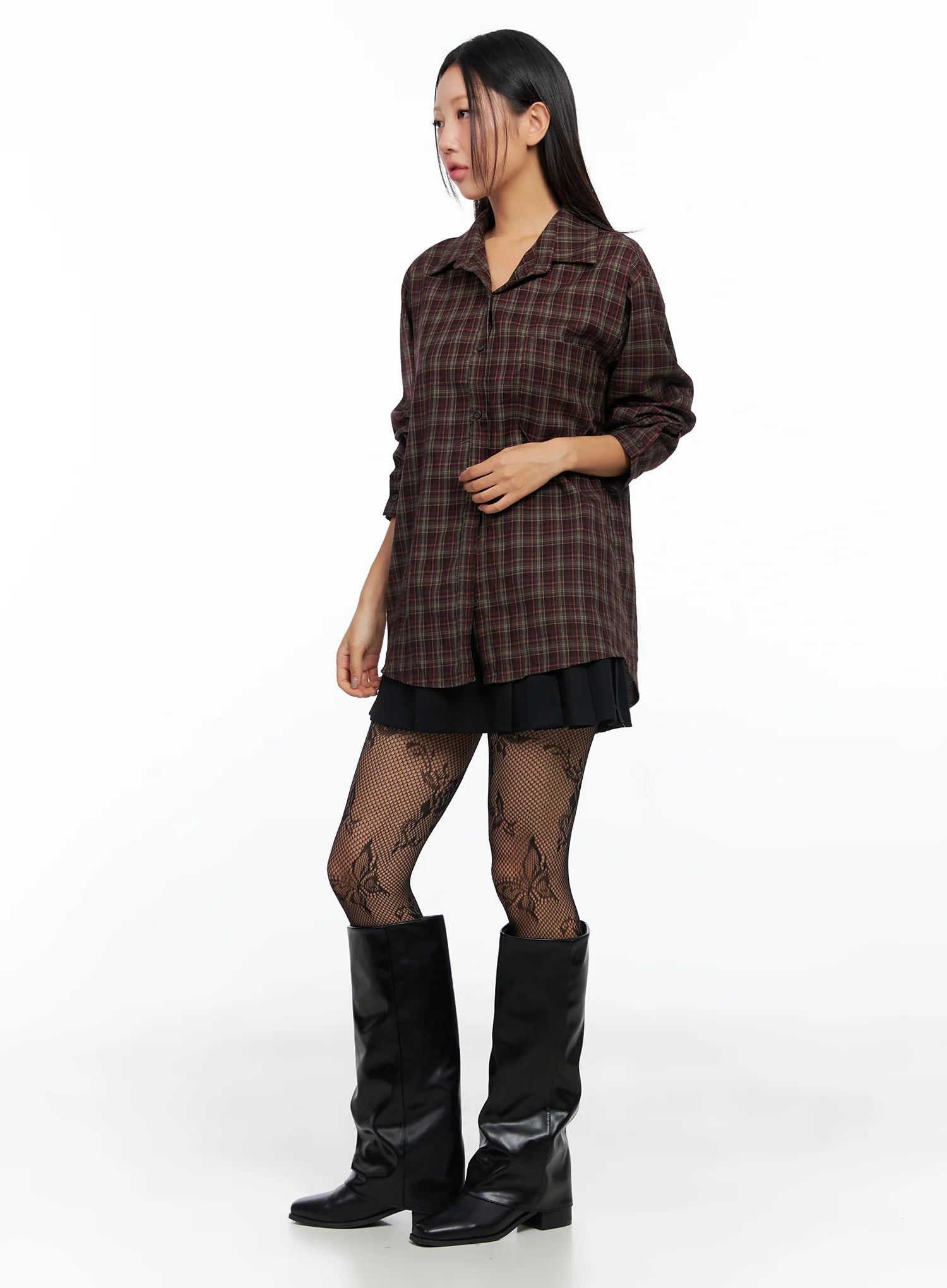 Oversized Plaid Long Sleeve Shirt CO515