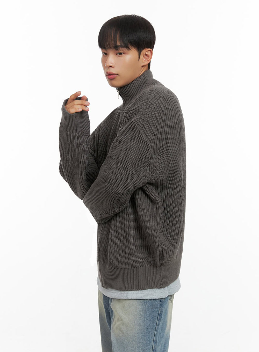 Men's Turtle Neck Cable Zip-Up Knit IO420