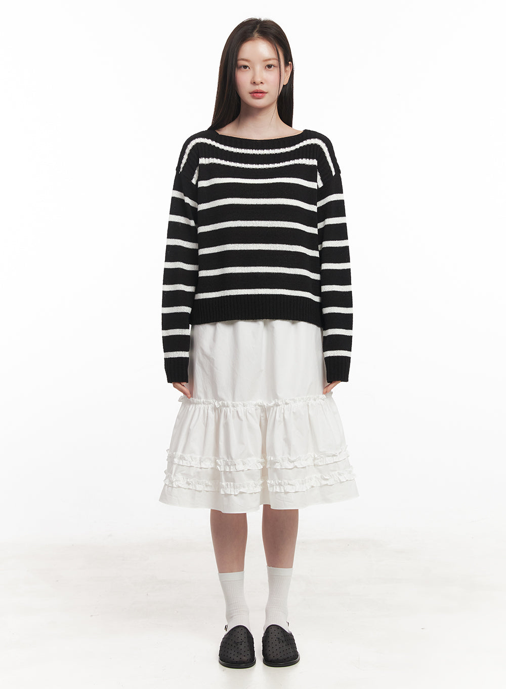 Stripe Boat-Neck Knit Sweater IY509