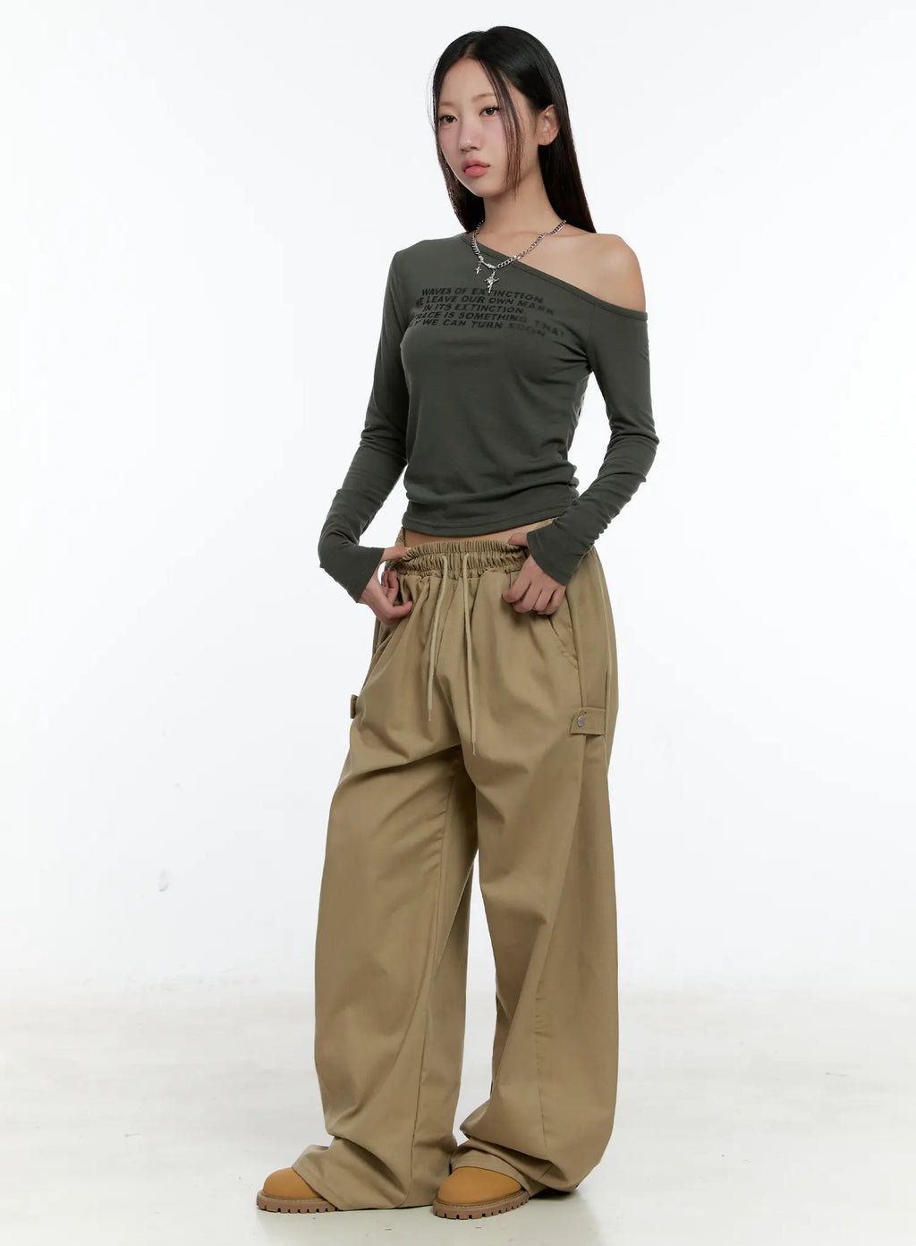 Side Button Wide Leg Pants CS517