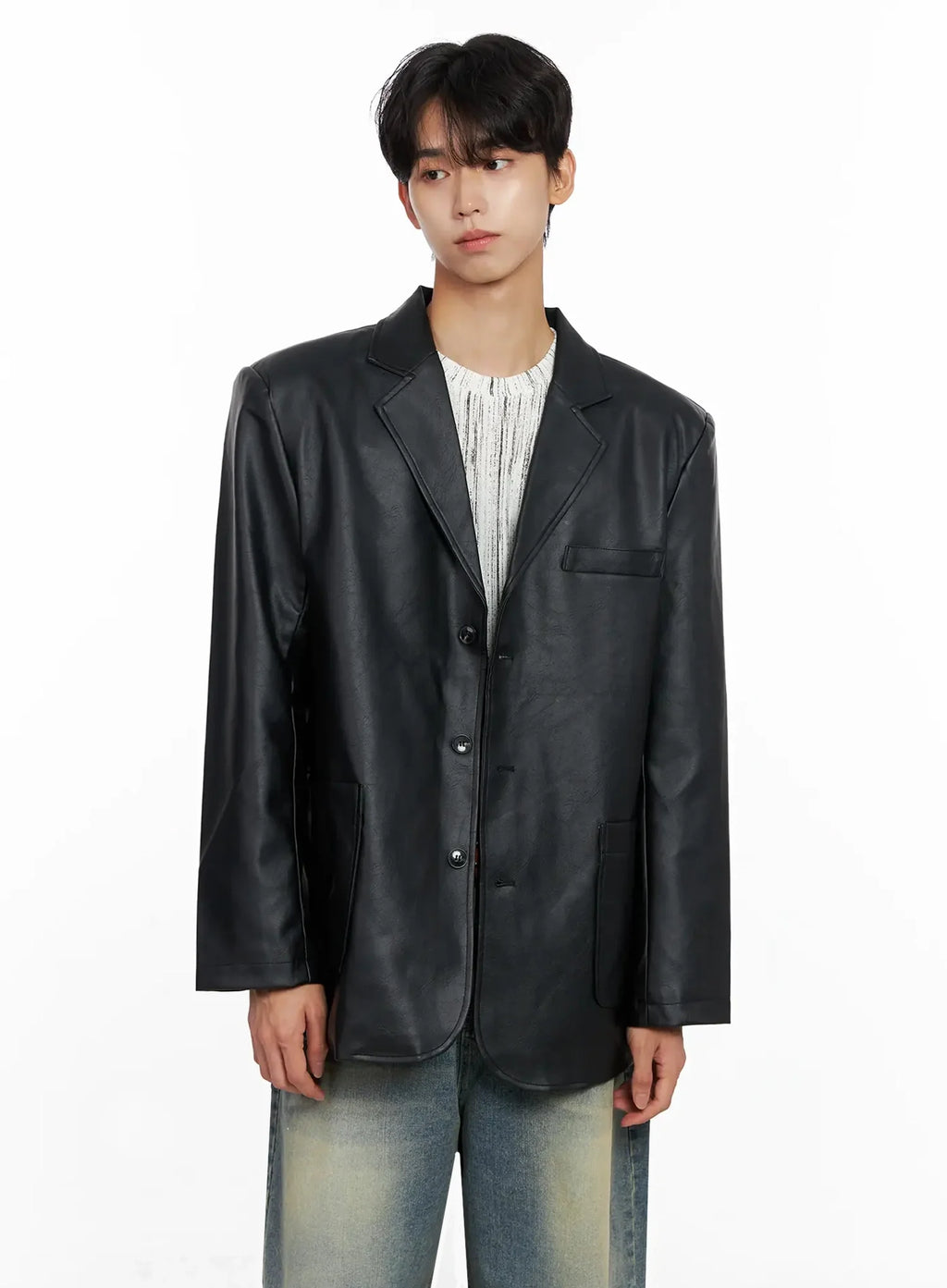 Men's Faux Leather Blazer Jacket IO516