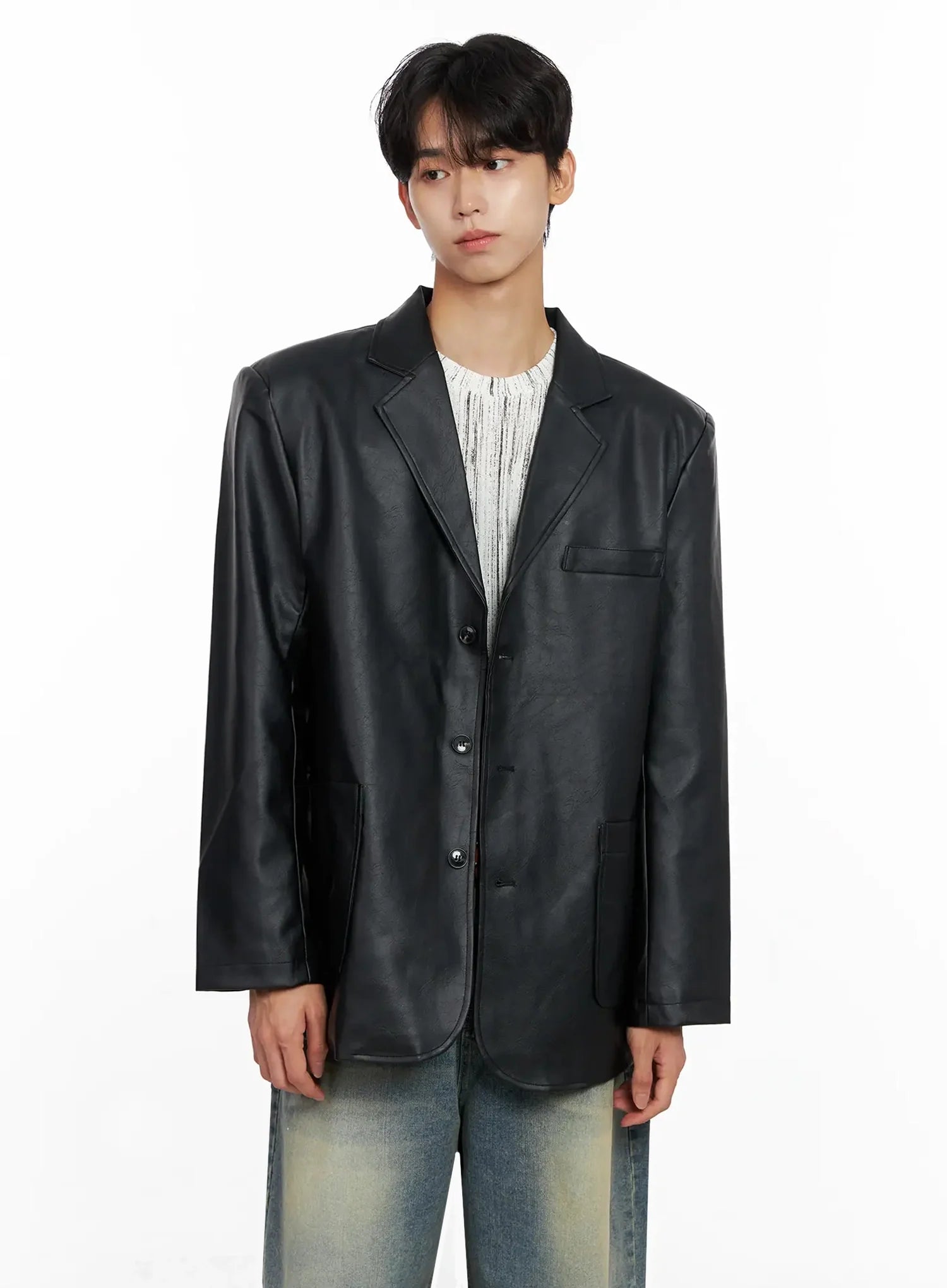 Men's Faux Leather Blazer Jacket IO516