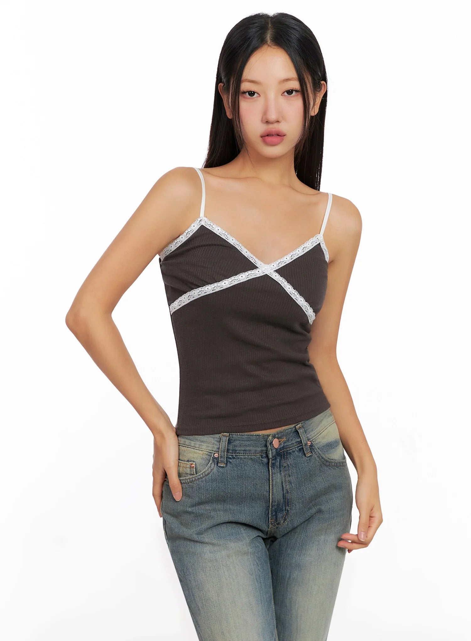 Ribbed Lace Trim Camisole IG528