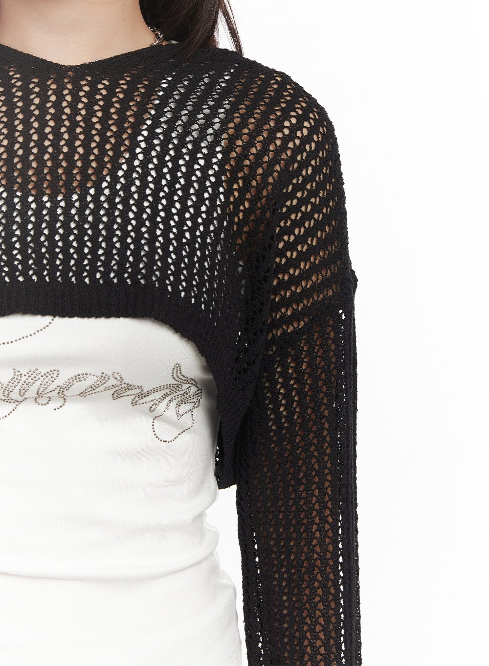 Knit Mesh Crop Long-Sleeve Top CA529