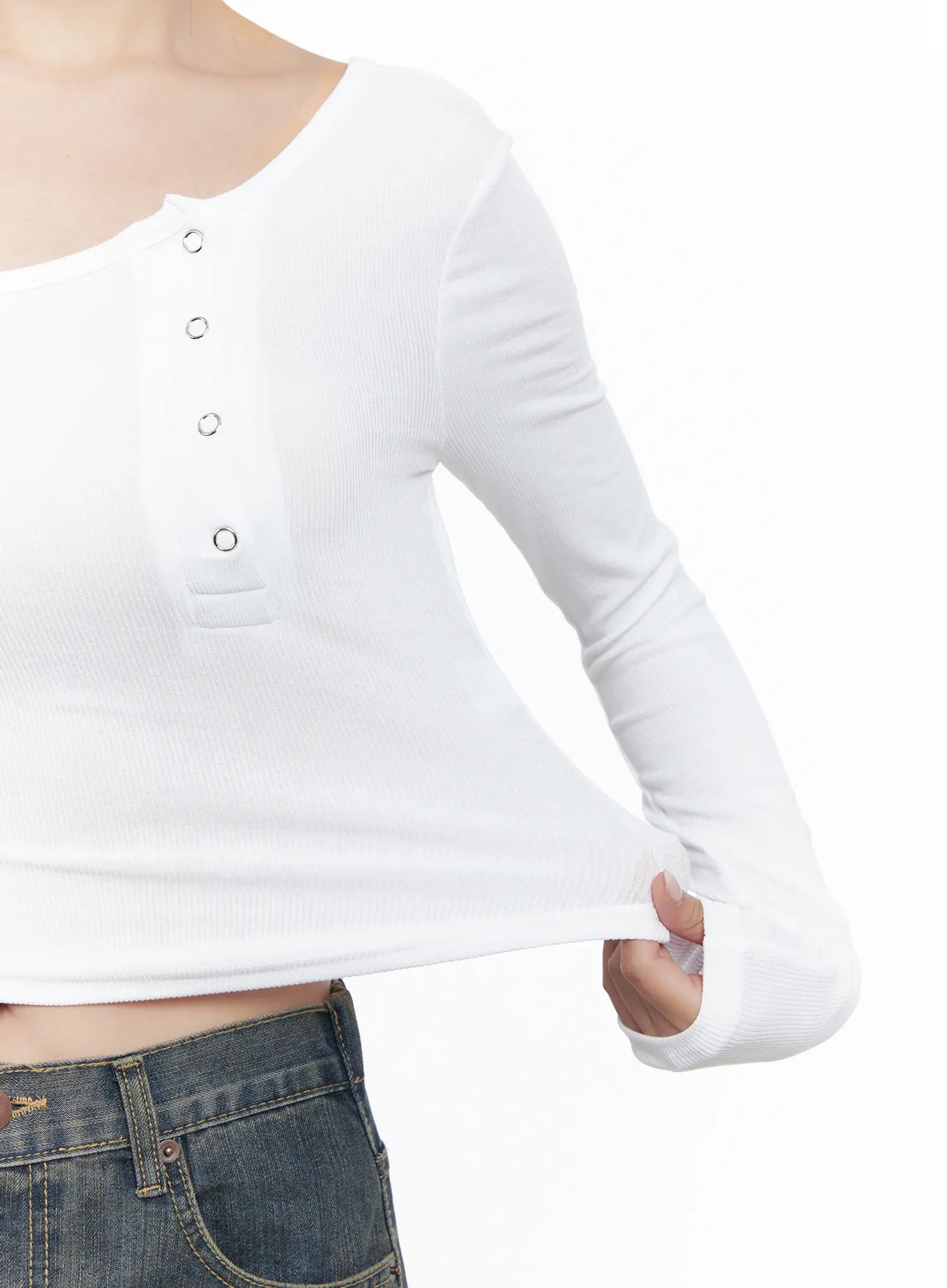 Off-Shoulder Asymmetric Long Sleeve Crop Top CS503