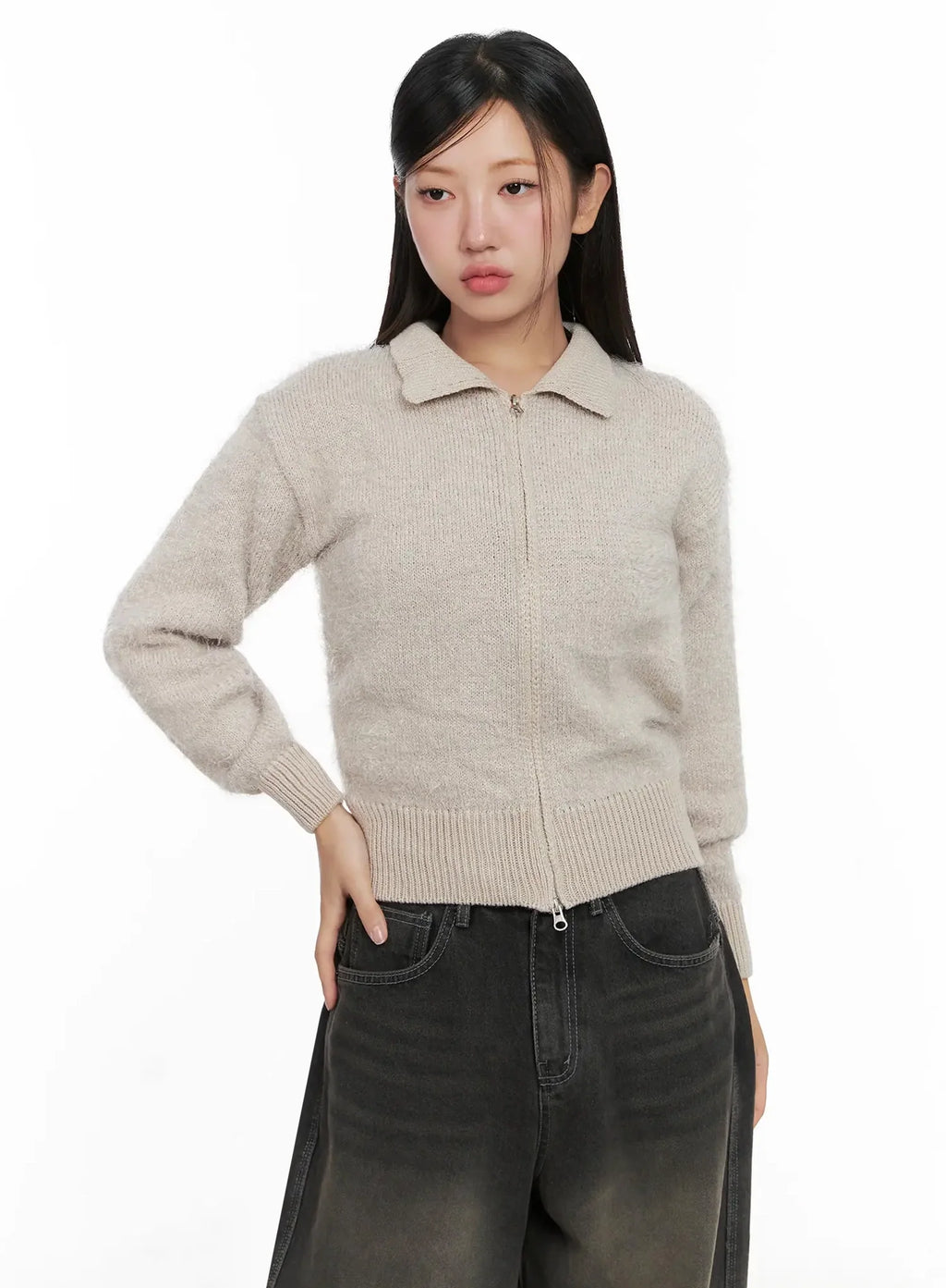 High Neck Zip Up Sweater IG527