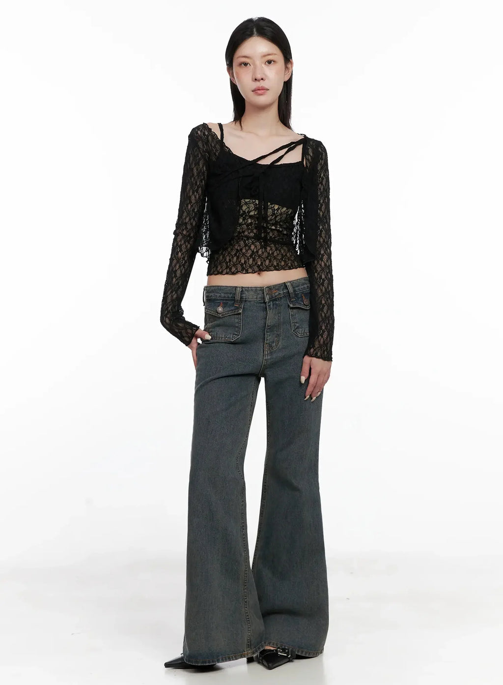 Cardigan with Lace Straps IS508