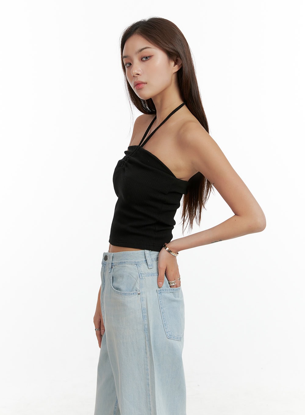Shirred Halter Neck Crop Tube Top CL404
