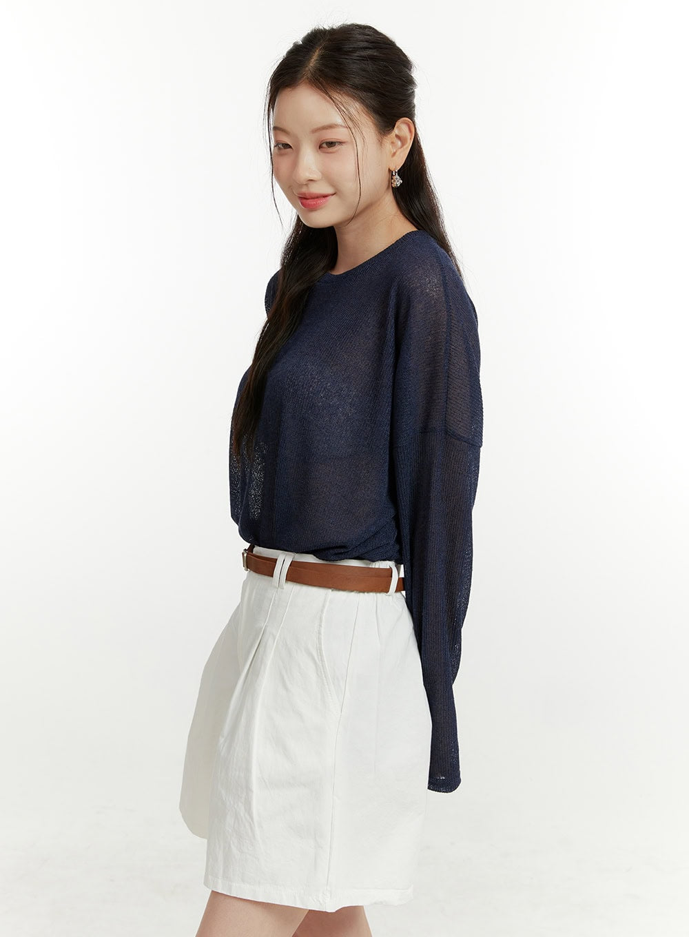 Solid Sheer Long Sleeve Top OU419