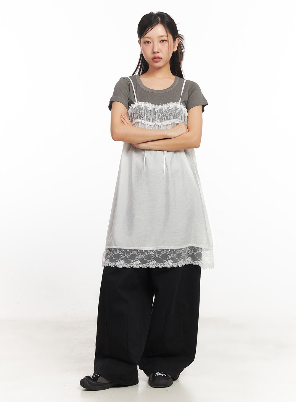 Satin Ribbon Lace Cami Dress IA524