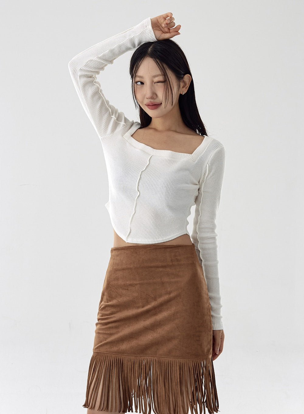 Square Neck Crop Long Sleeve Shirt CG16