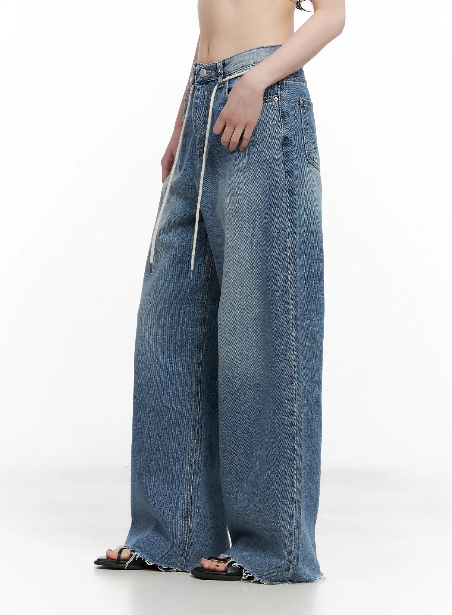 Chaeyoung Drawstring Washed Wide-Leg Jeans CU530