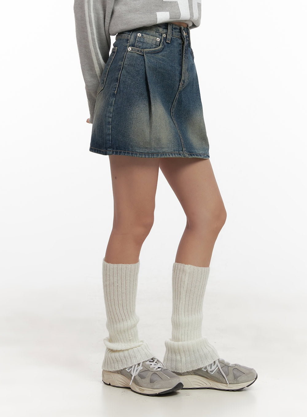 Pintuck Washed Denim Mini Skirt CD416