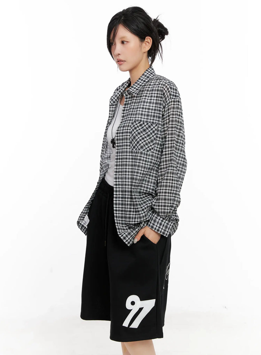 Oversized Plaid Button-Up Shirt CL528